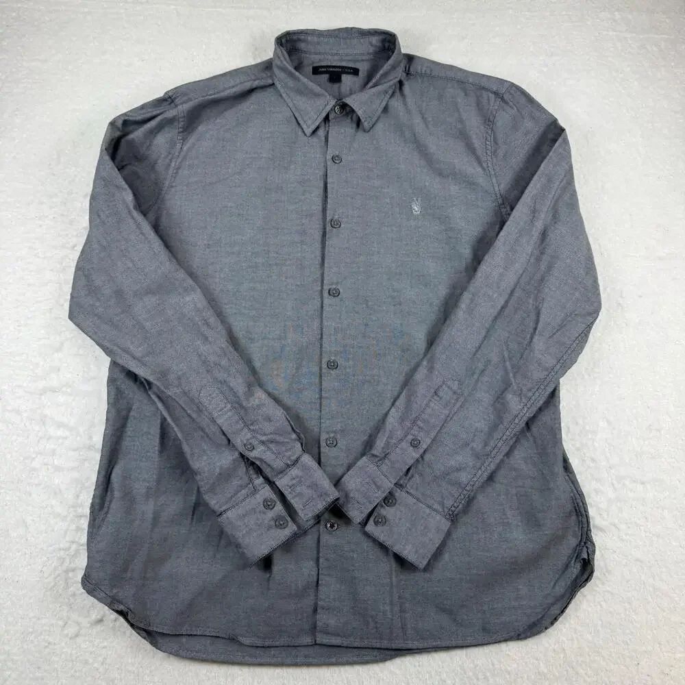 John Varvatos Shirt Mens Size L Gray Solid Long Sleeve Button Up Casual Cotton